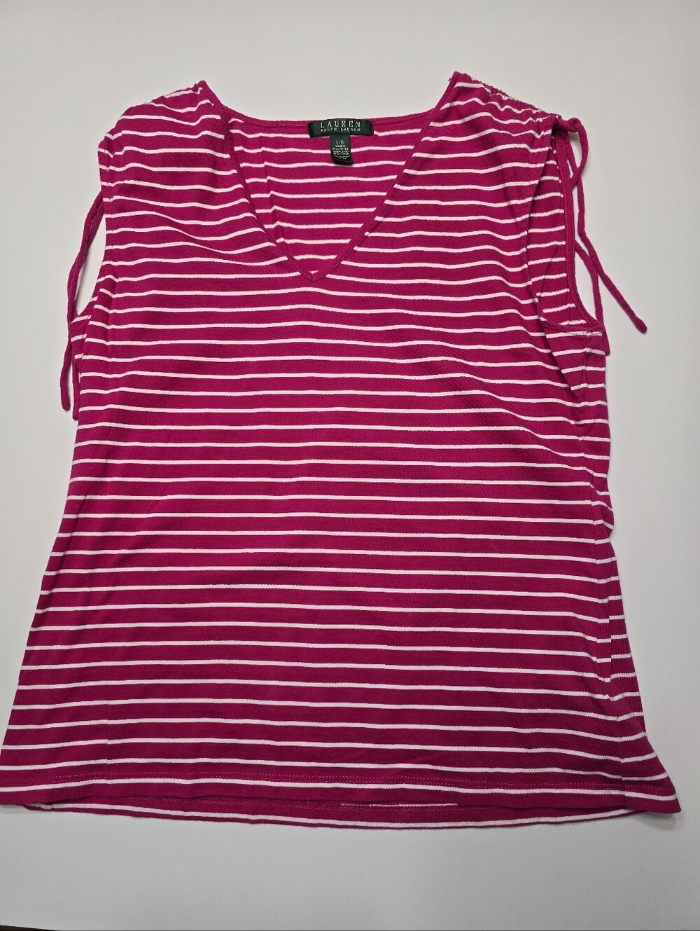 Lauren Ralph Lauren Bundle Of 2 Pink and Purple Striped V-Neck Tank Tops - Picture 3 of 10
